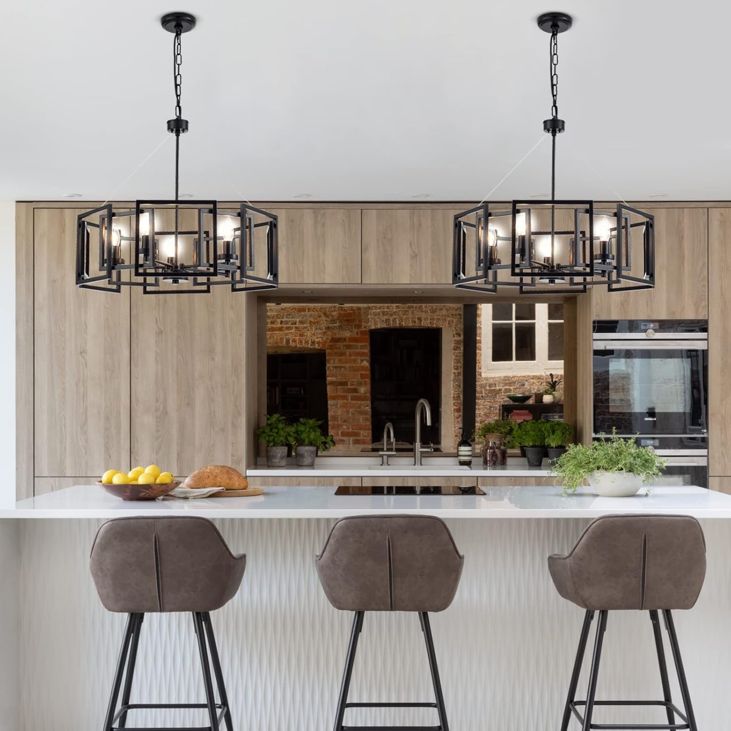Industrial Style Five Light Matte Black Pendant Chandelier