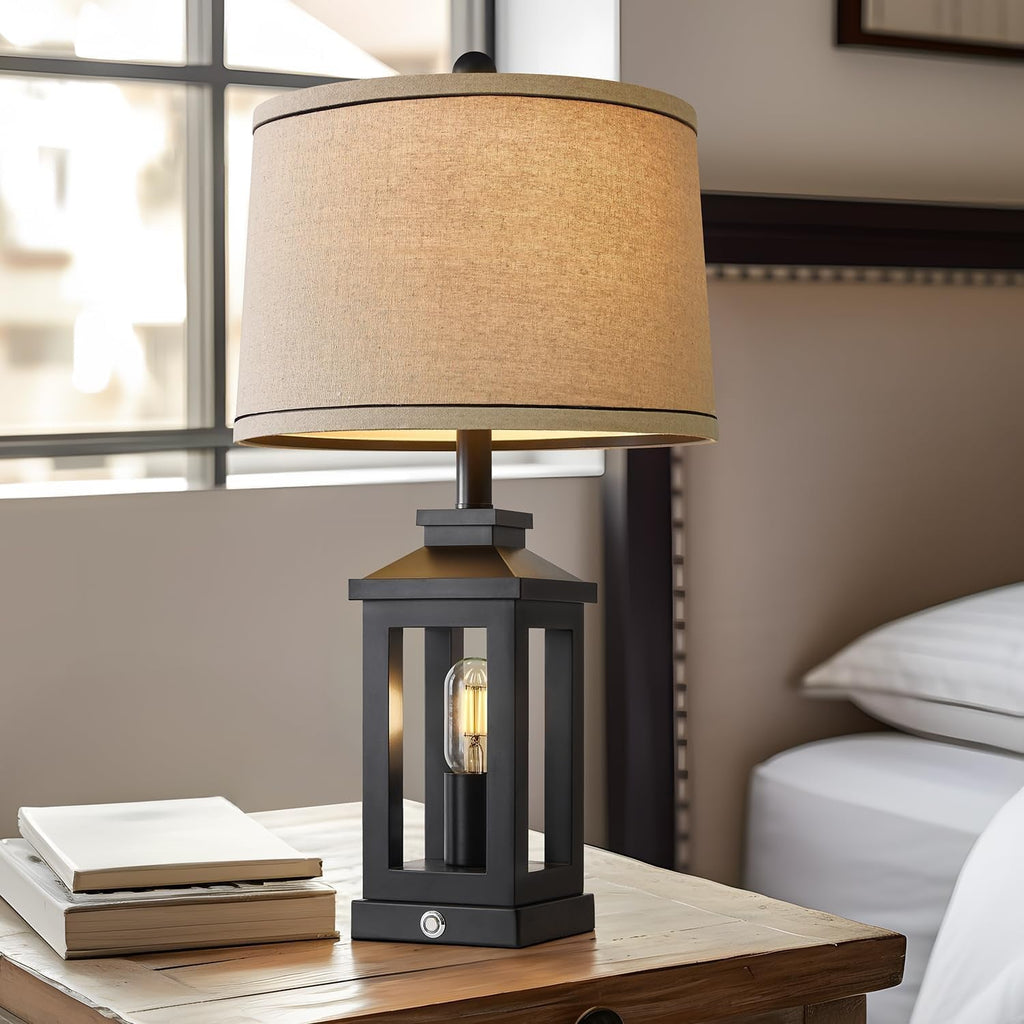 Retro Black Table Lamps Set With Touch Control And USB Ports