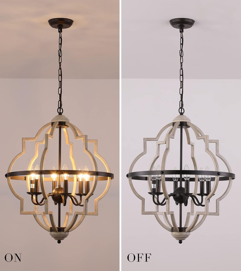Rustic Antique Orb Chandelier 6 Light Oak White Finish