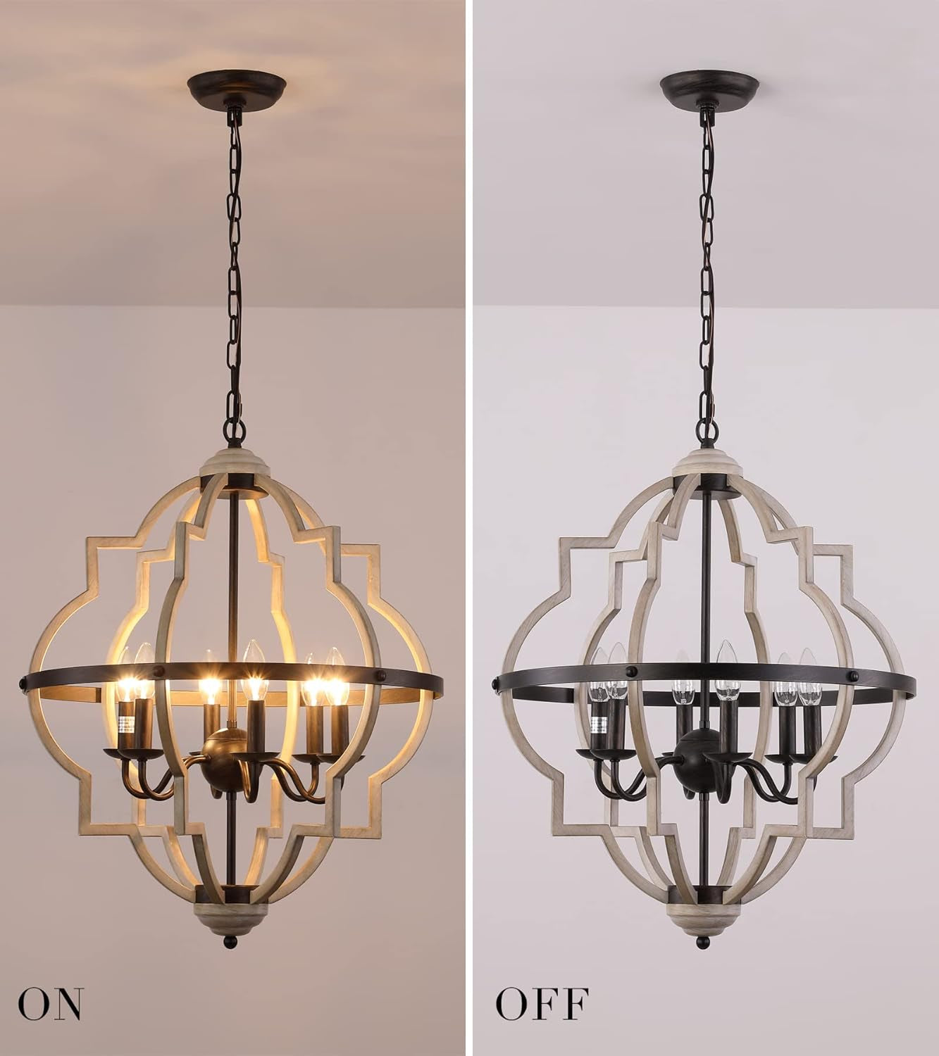 Rustic Antique Orb Chandelier 6 Light Oak White Finish