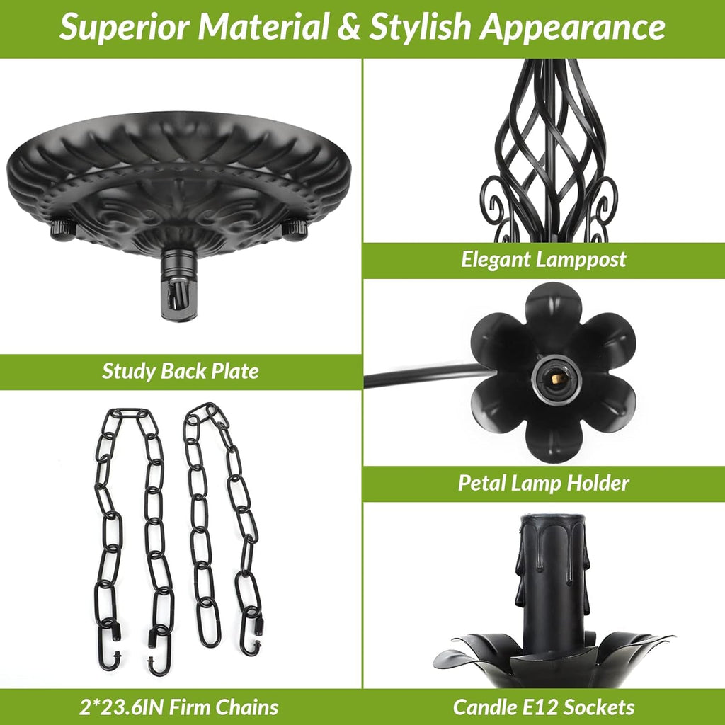 Six Light Matte Black Farmhouse Ceiling Chandelier Fixture