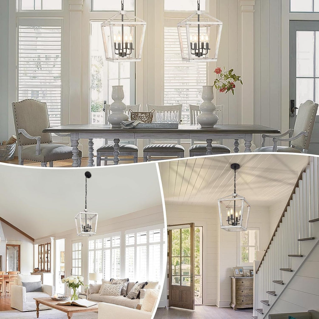 Rustic 4 Light Chandelier With Brushed White Oak Finish