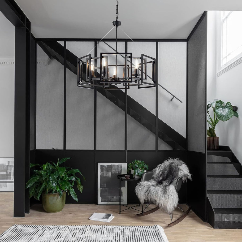 Industrial Style Five Light Matte Black Pendant Chandelier