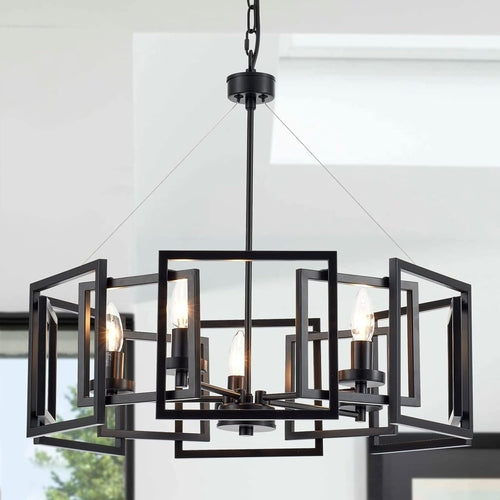 Industrial Style Five Light Matte Black Pendant Chandelier