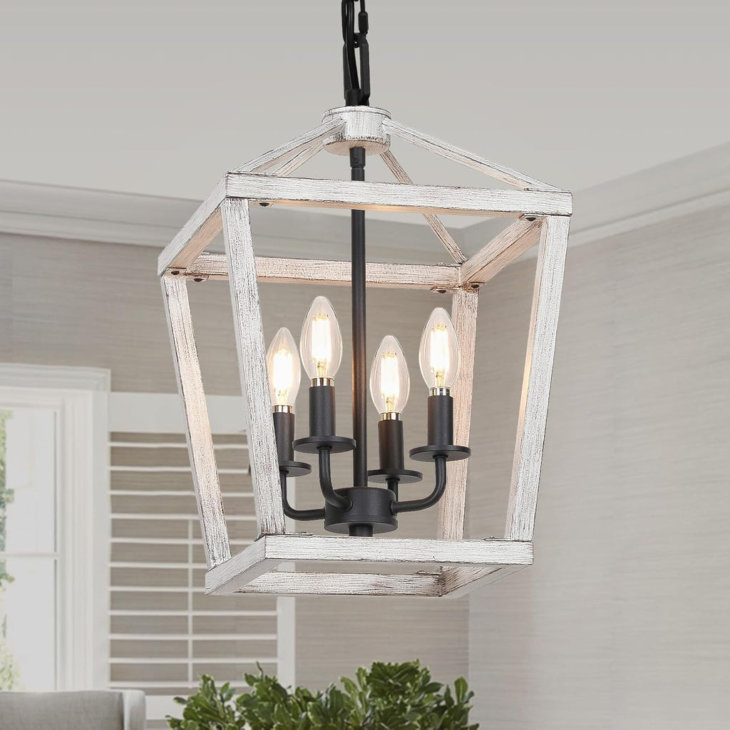 Rustic 4 Light Chandelier With Brushed White Oak Finish