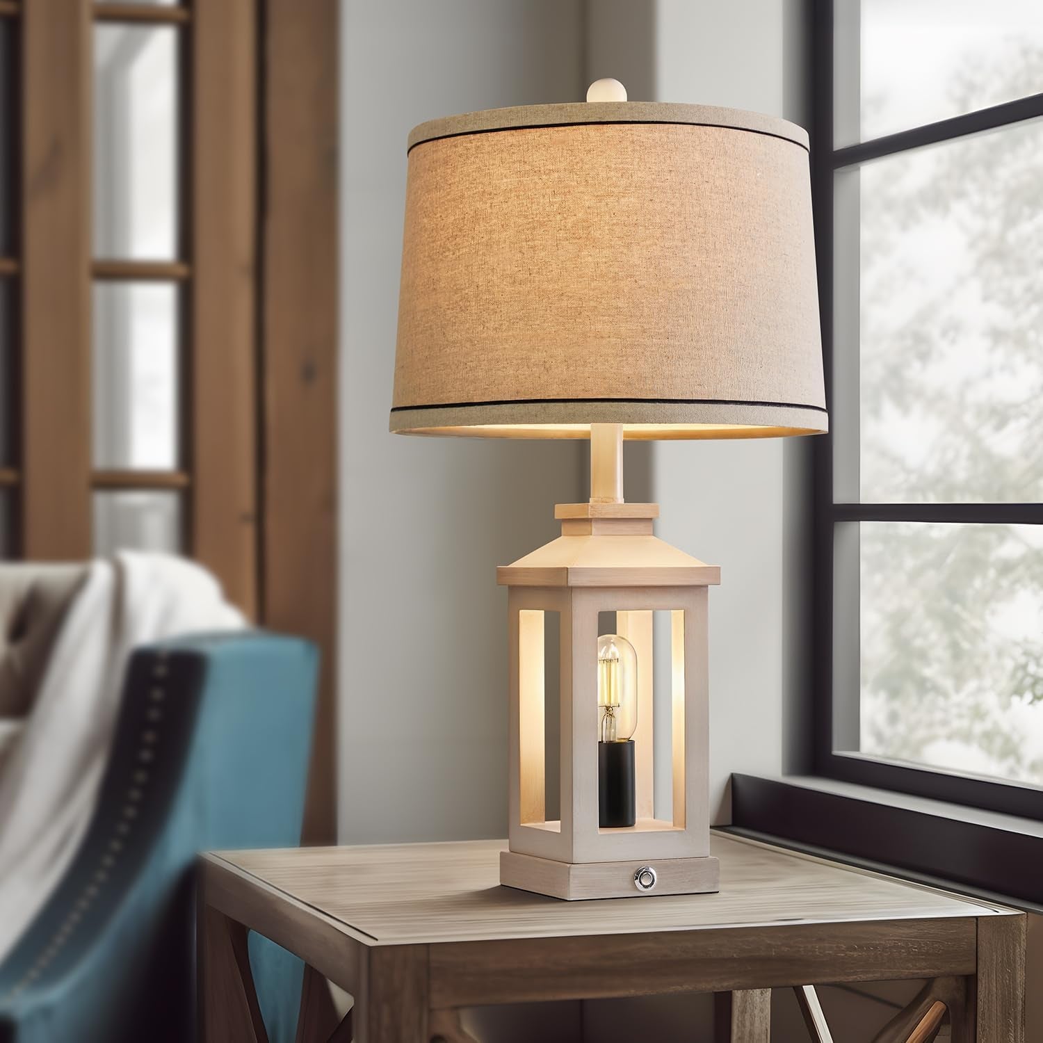 White Farmhouse Table Lamp Set With Dimmable Touch Control