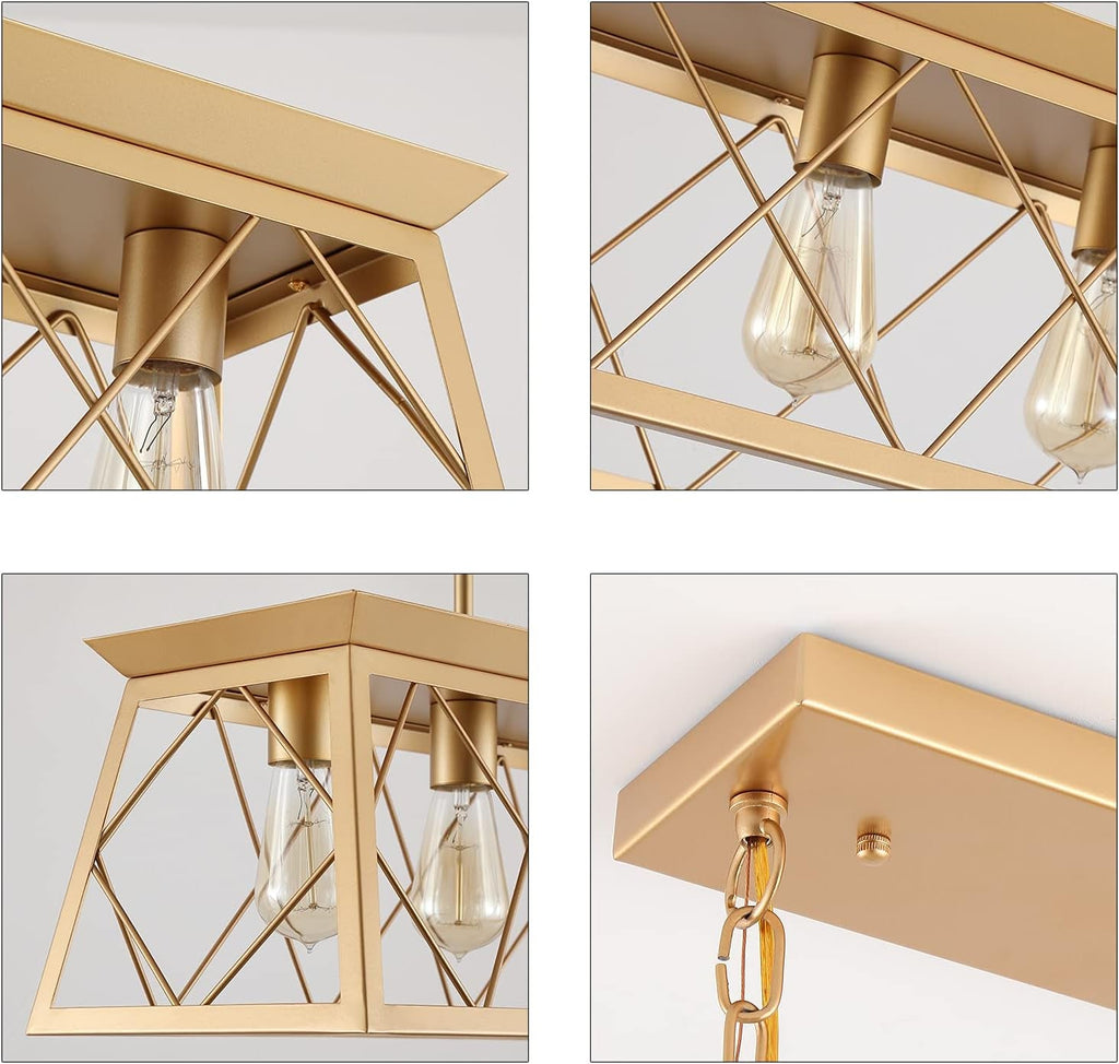 Gold 5 Light Farmhouse Chandelier Linear Ceiling Light