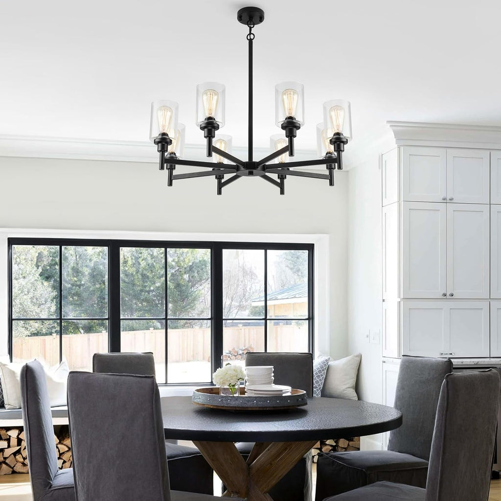 Black 8 Light Chandelier For Dining Room Glass Shades