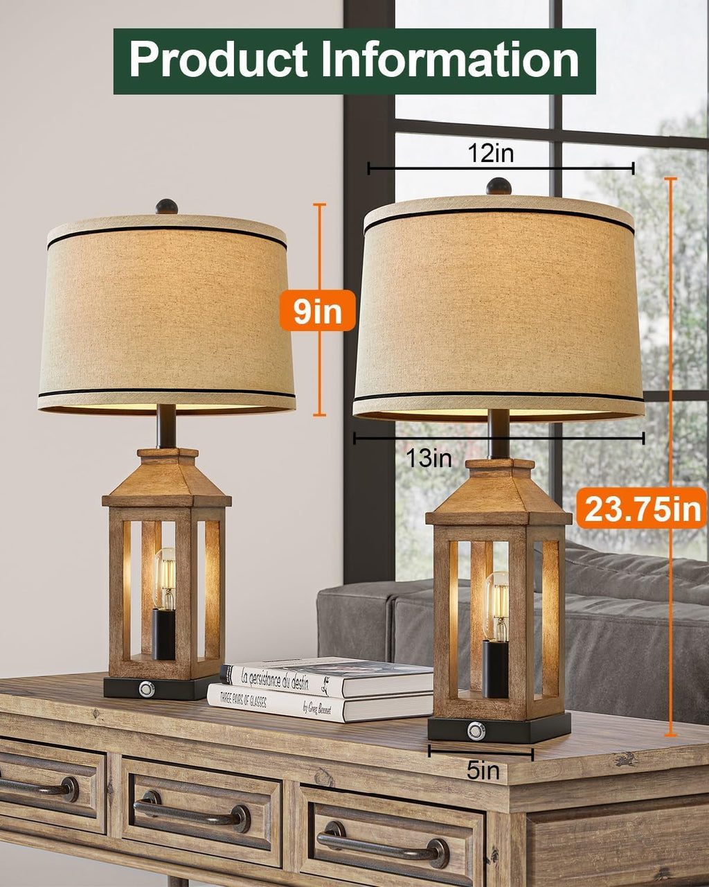 Farmhouse Touch Table Lamps Set of 2 Dimmable USB Ports