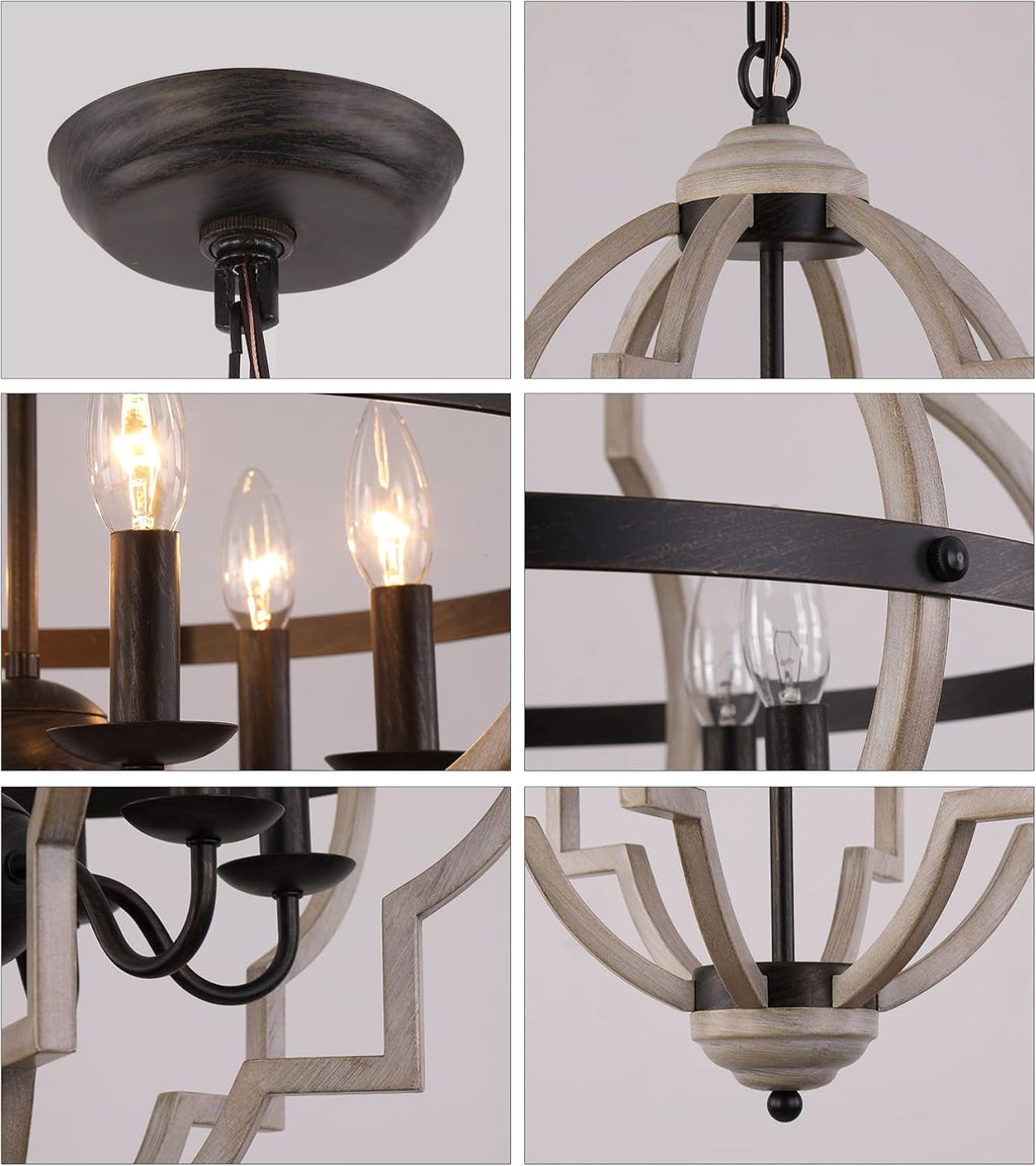 Rustic Antique Orb Chandelier 6 Light Oak White Finish