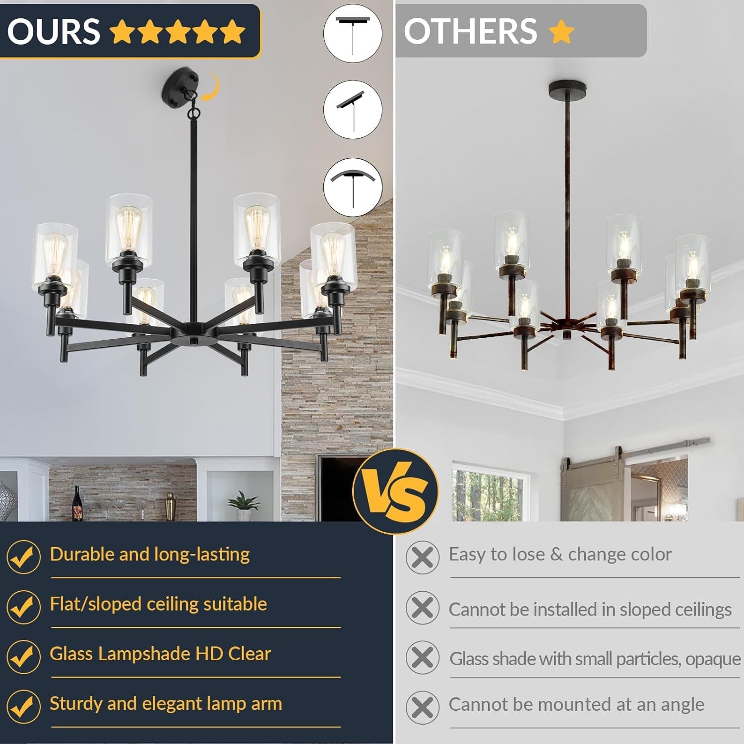 Black 8 Light Chandelier For Dining Room Glass Shades