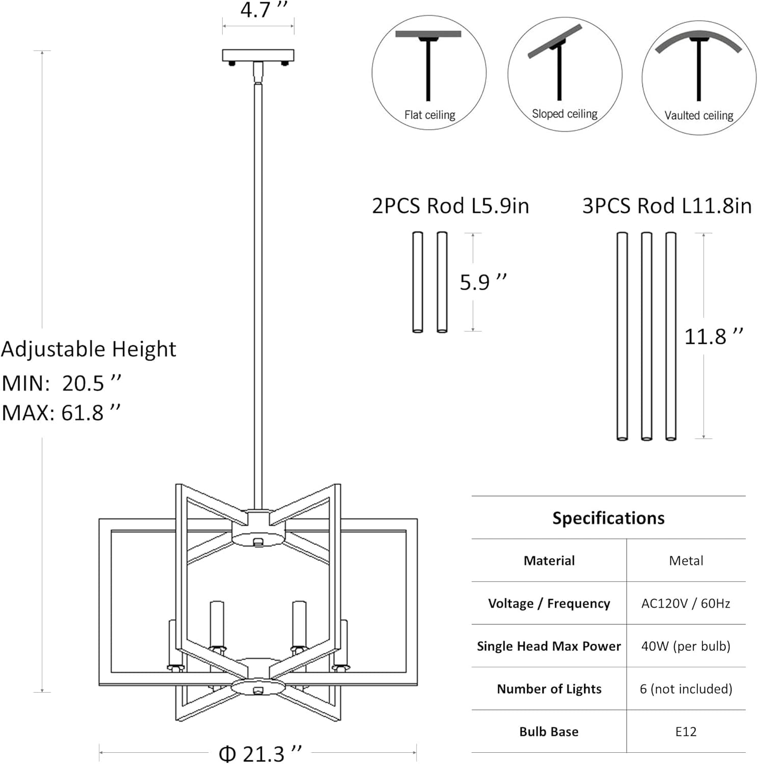 6 Light Black Finish Modern Farmhouse Pendant Lights