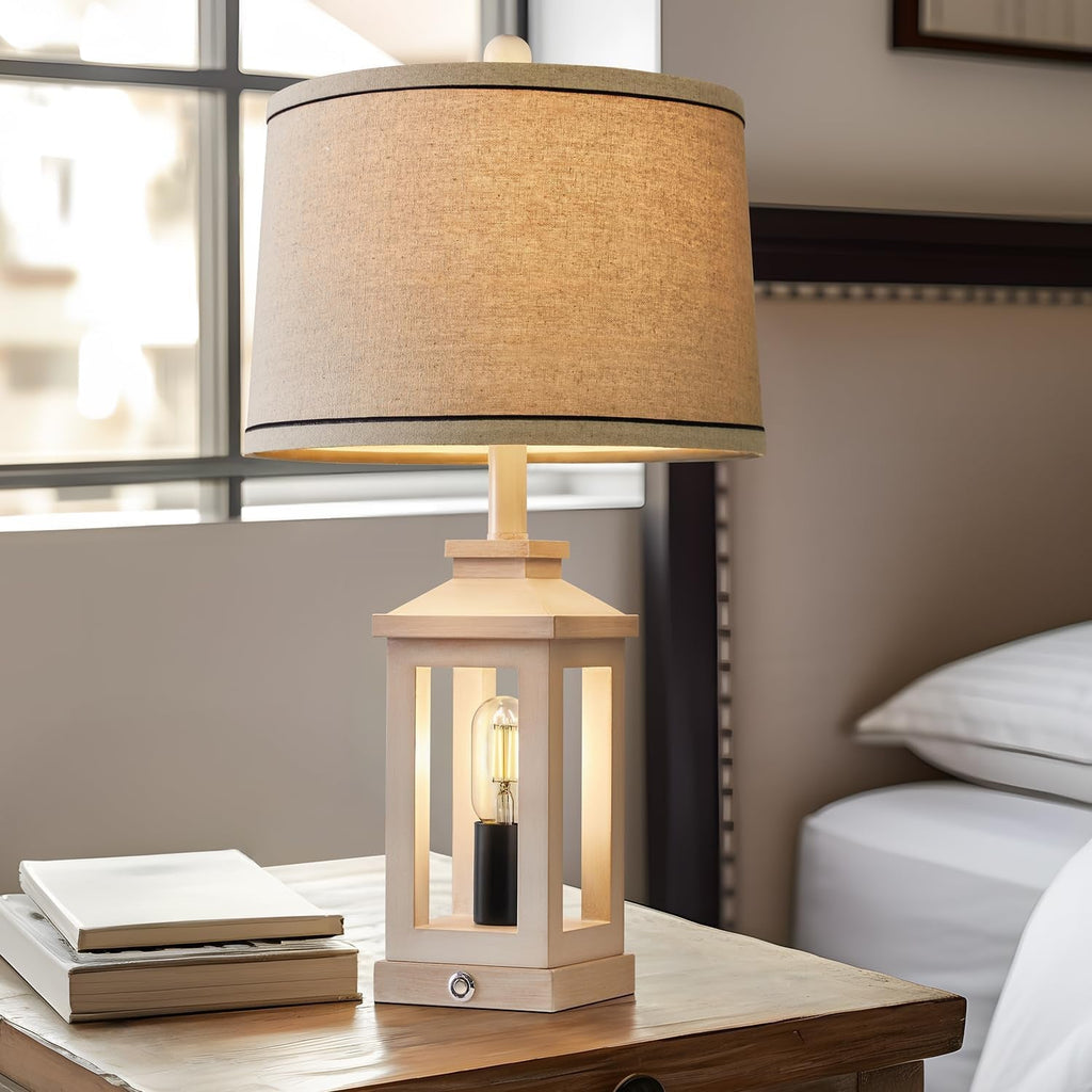 White Farmhouse Table Lamp Set With Dimmable Touch Control