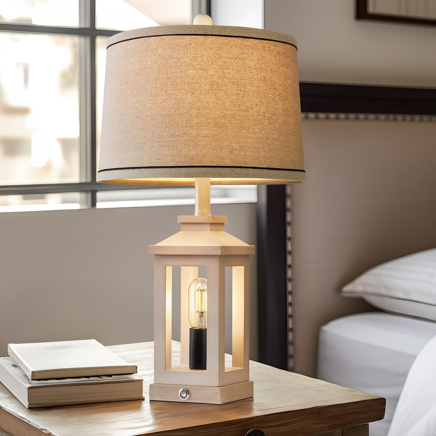 White Farmhouse Table Lamp Set With Dimmable Touch Control
