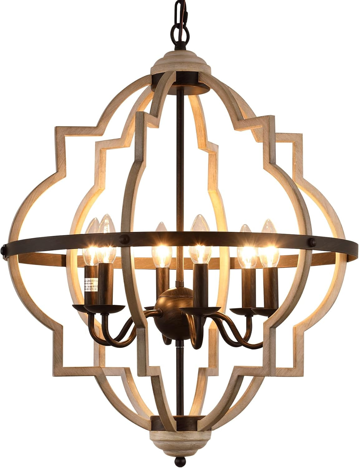 Rustic Antique Orb Chandelier 6 Light Oak White Finish
