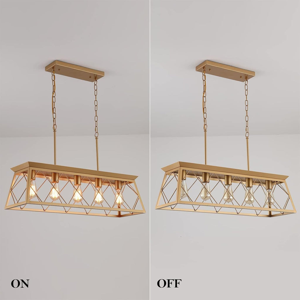 Gold 5 Light Farmhouse Chandelier Linear Ceiling Light