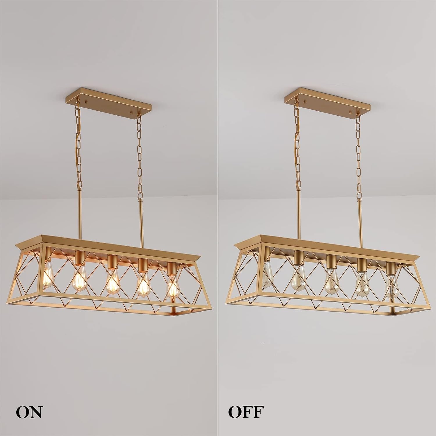 Gold 5 Light Farmhouse Chandelier Linear Ceiling Light