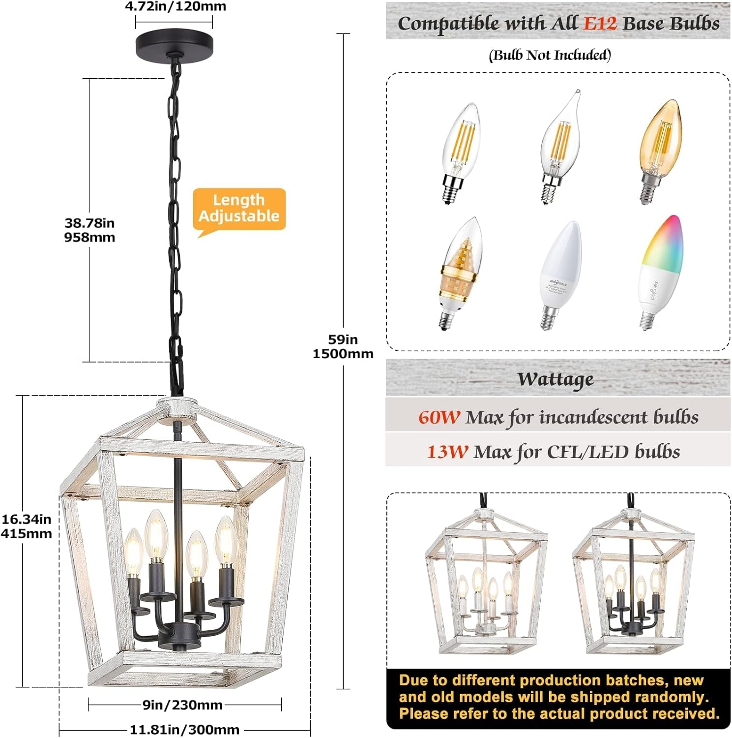 Rustic 4 Light Chandelier With Brushed White Oak Finish