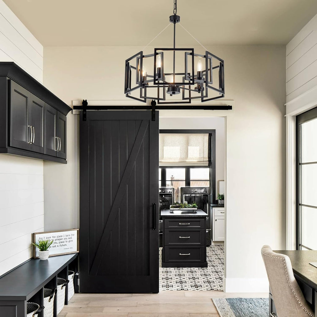 Industrial Style Five Light Matte Black Pendant Chandelier