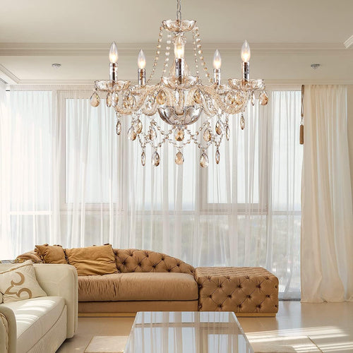 Champagne Crystal Chandelier 5 Light Modern Bedroom