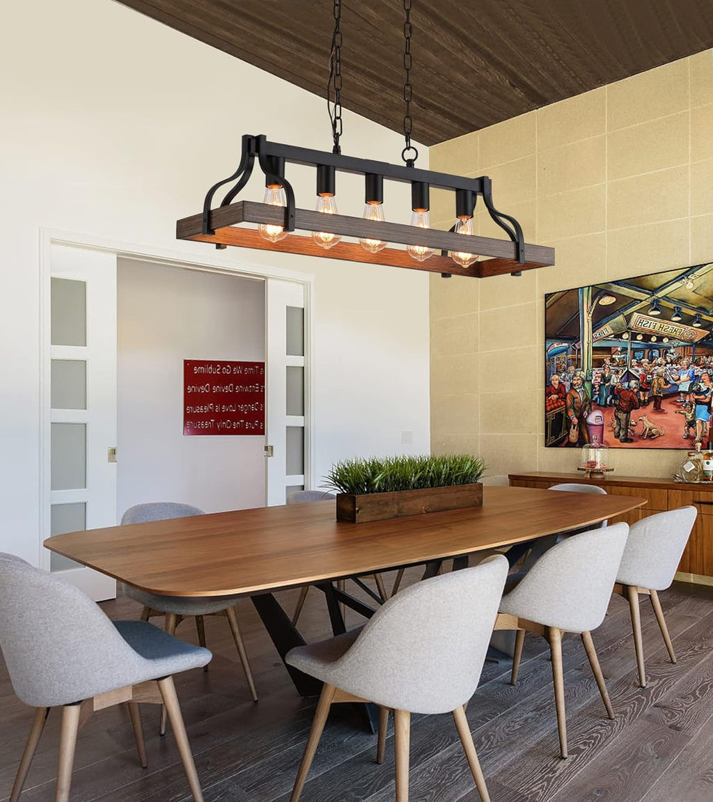 Rustic 5 Light Linear Chandelier Kitchen Island Black