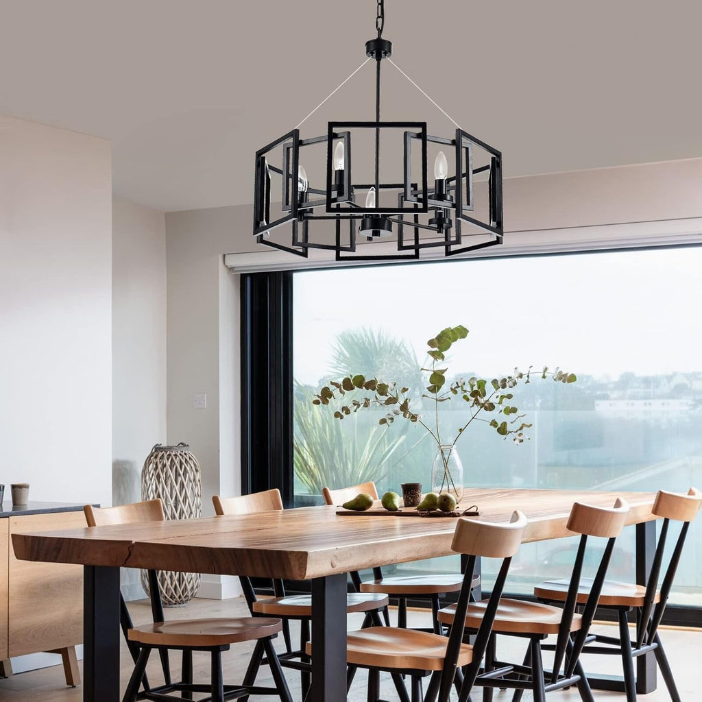Industrial Style Five Light Matte Black Pendant Chandelier