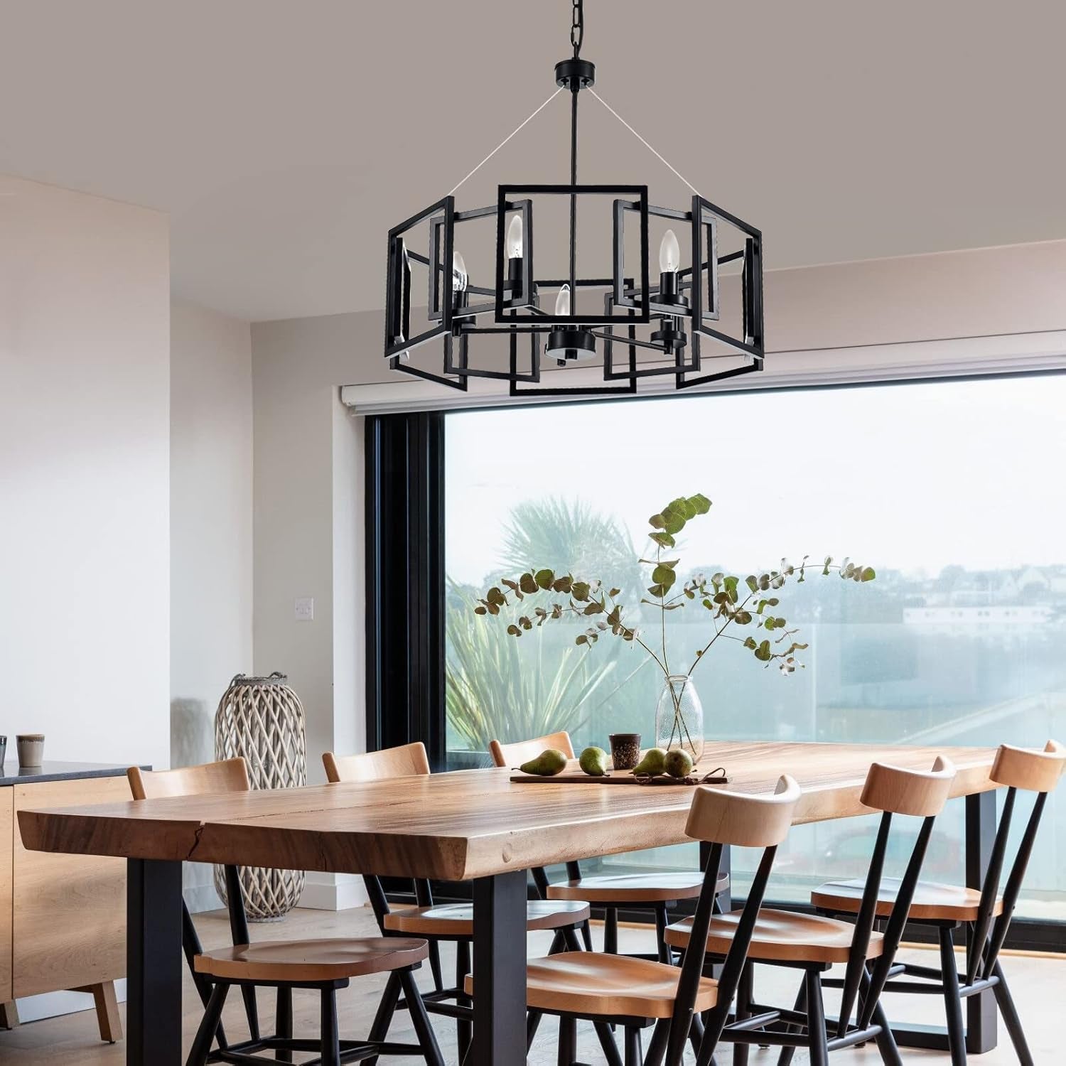 Industrial Style Five Light Matte Black Pendant Chandelier