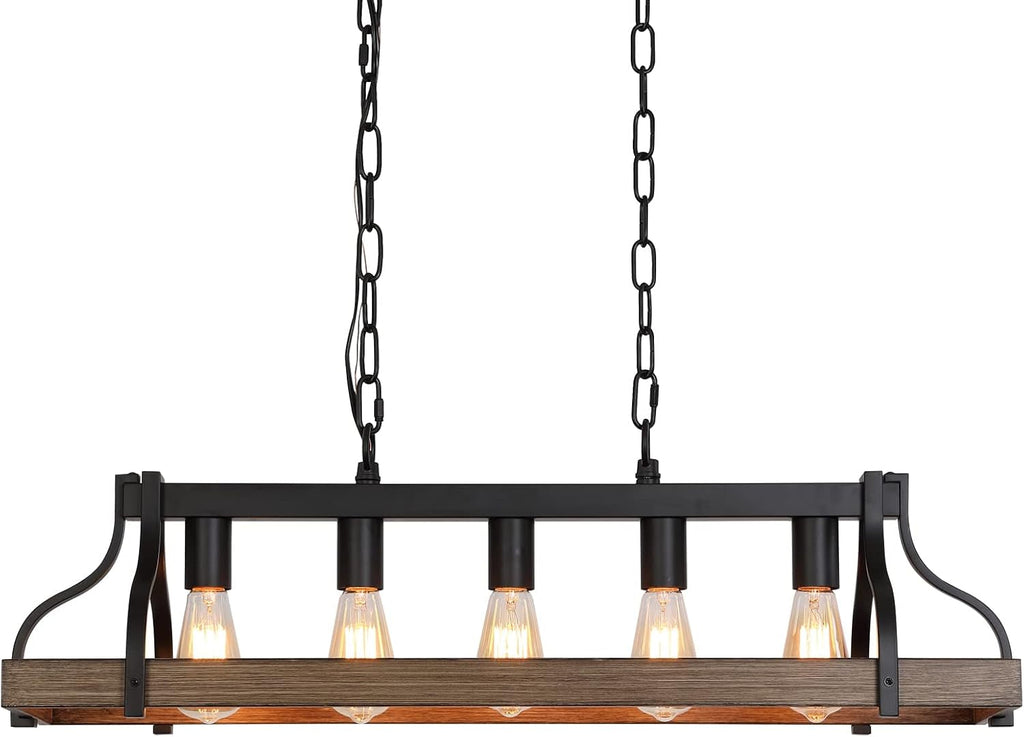 Rustic 5 Light Linear Chandelier Kitchen Island Black
