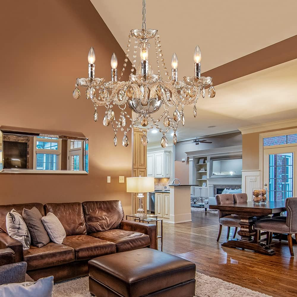 Champagne Crystal Chandelier 5 Light Modern Bedroom