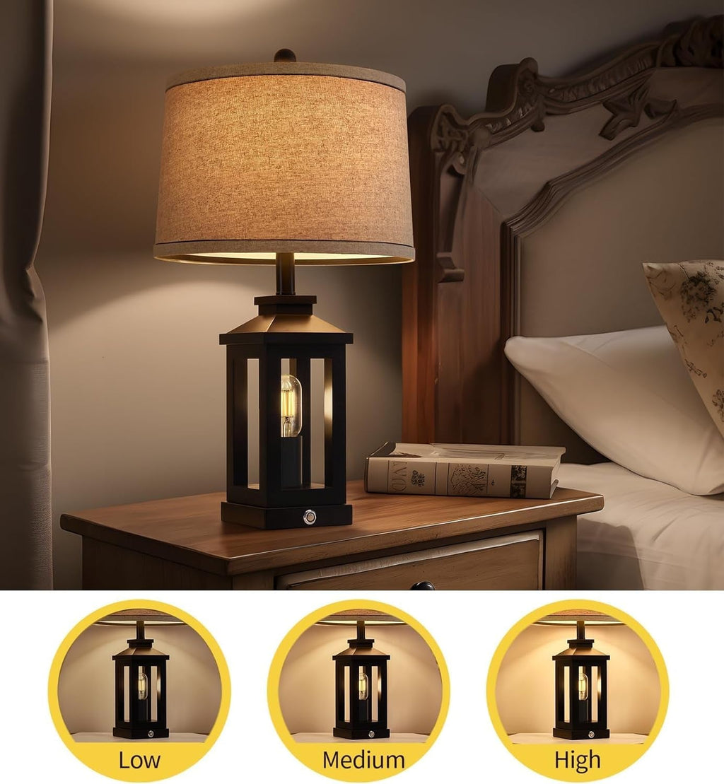 Retro Black Table Lamps Set With Touch Control And USB Ports