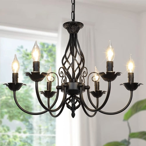 Six Light Matte Black Farmhouse Ceiling Chandelier Fixture