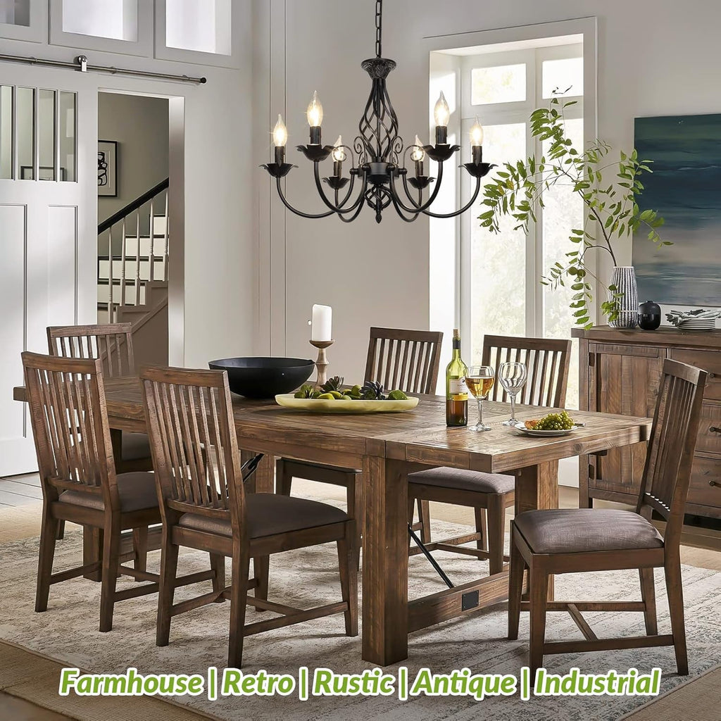 Six Light Matte Black Farmhouse Ceiling Chandelier Fixture