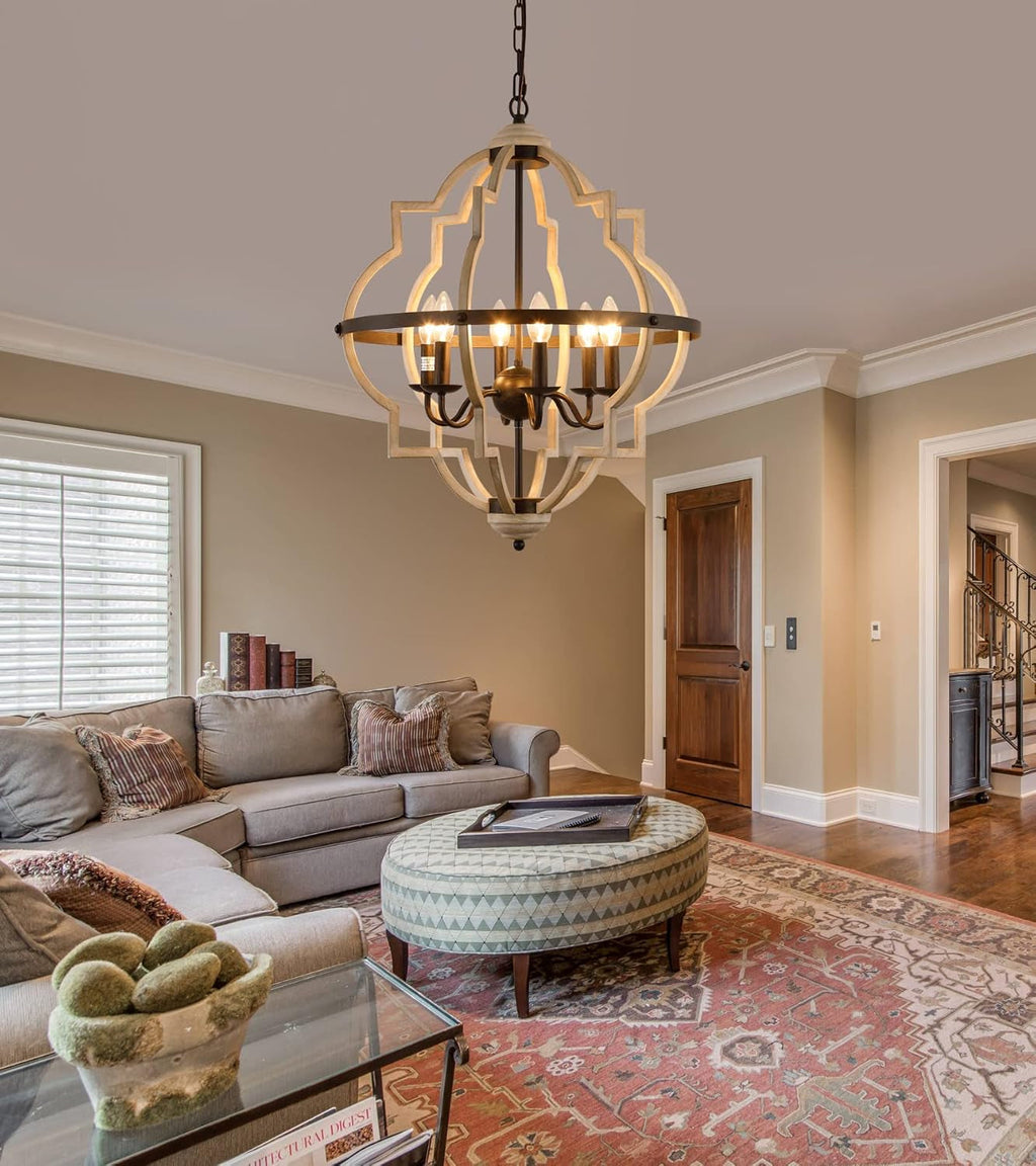 Rustic Antique Orb Chandelier 6 Light Oak White Finish