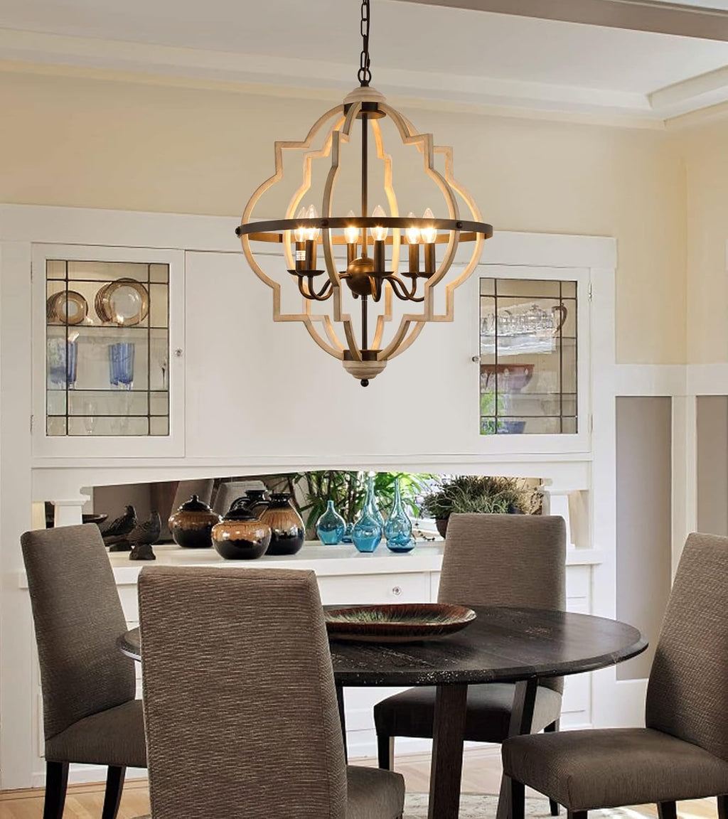 Rustic Antique Orb Chandelier 6 Light Oak White Finish