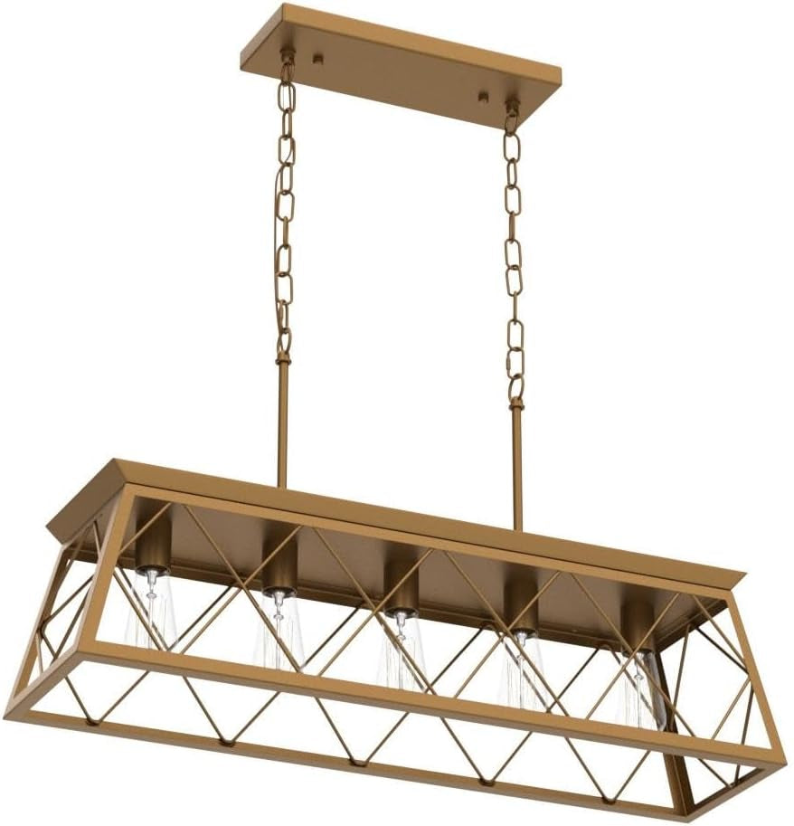 Gold 5 Light Farmhouse Chandelier Linear Ceiling Light