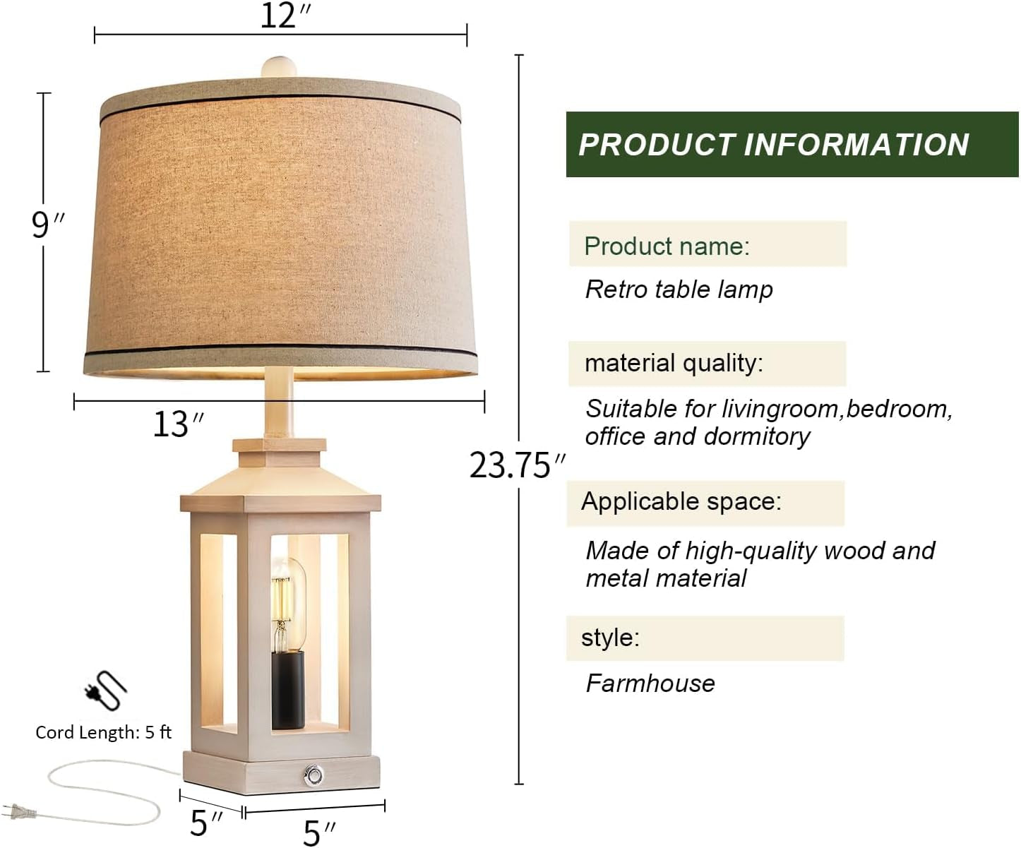 White Farmhouse Table Lamp Set With Dimmable Touch Control