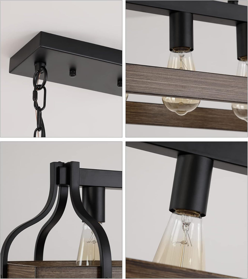 Rustic 5 Light Linear Chandelier Kitchen Island Black