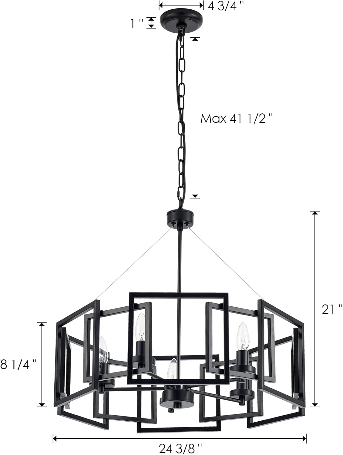 Industrial Style Five Light Matte Black Pendant Chandelier