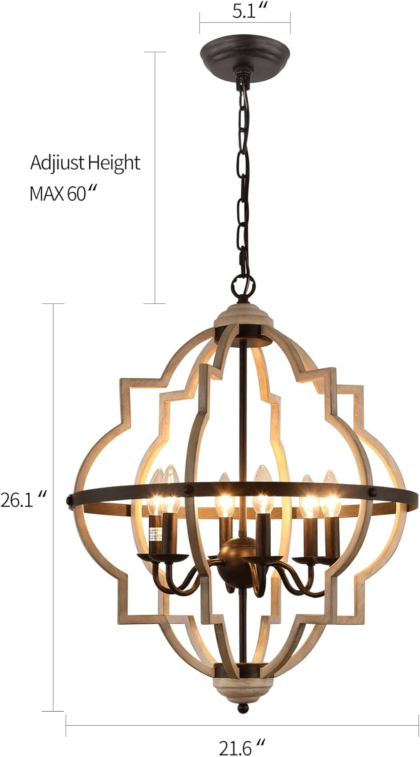 Rustic Antique Orb Chandelier 6 Light Oak White Finish