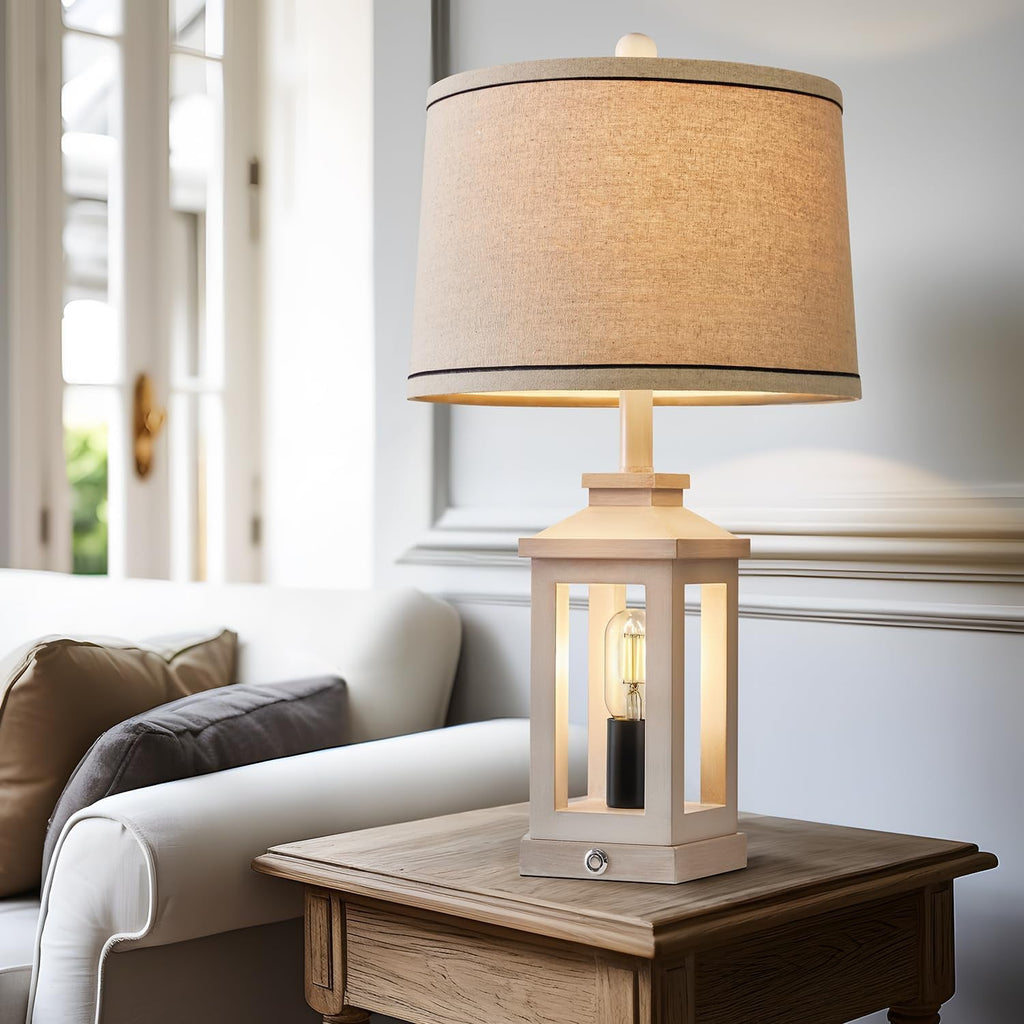 White Farmhouse Table Lamp Set With Dimmable Touch Control
