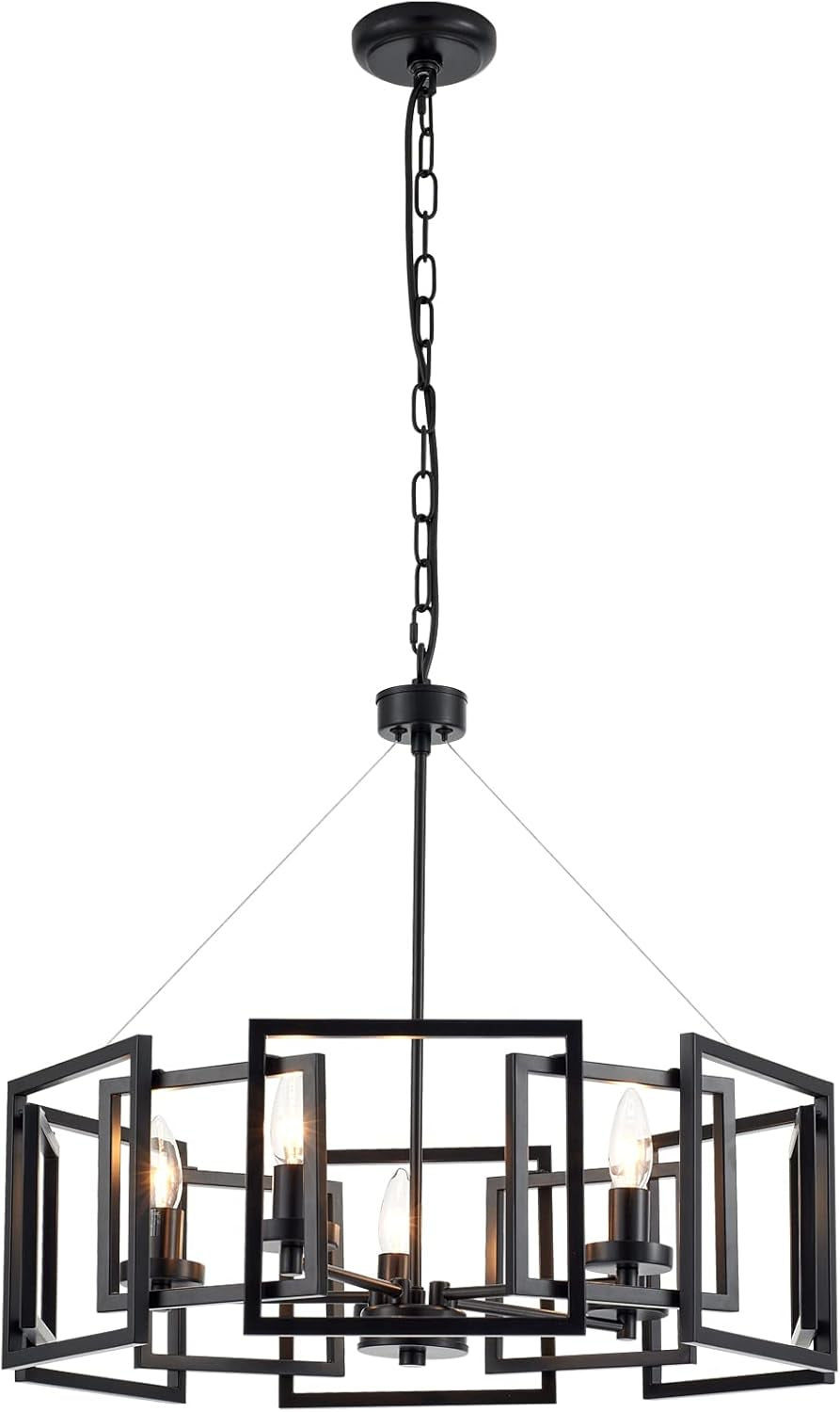 Industrial Style Five Light Matte Black Pendant Chandelier