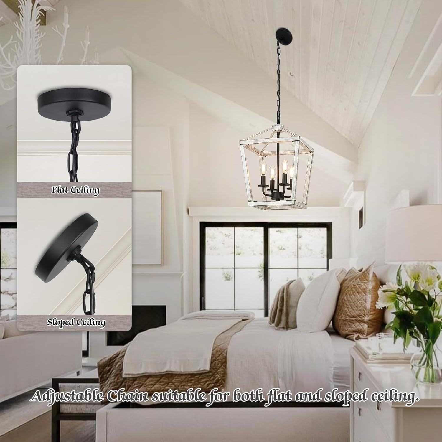 Rustic 4 Light Chandelier With Brushed White Oak Finish